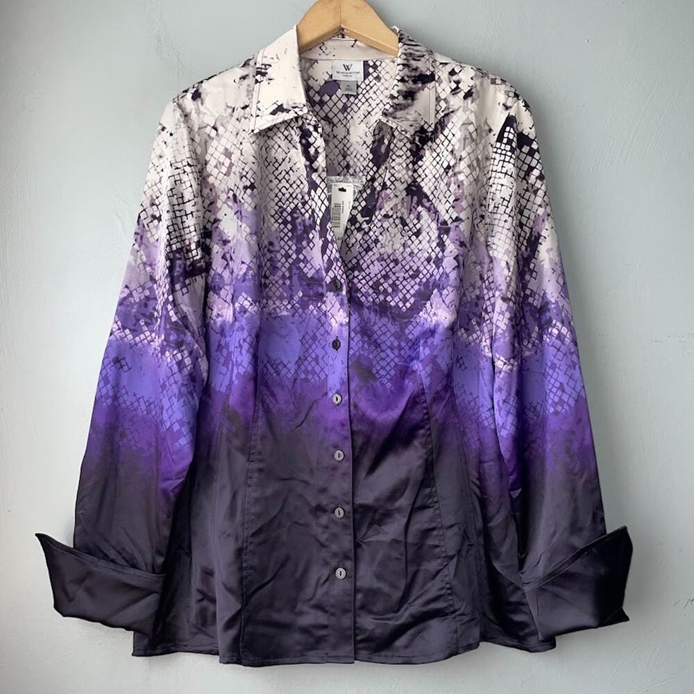 Worthington Blouse Size XL Ombre Satin Button Up Whimsigoth Dark Office Siren